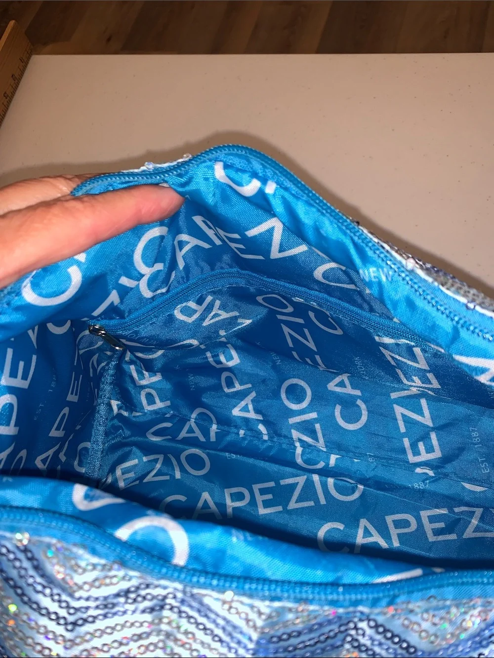 Blue sequin Capezio Chevron Barrel Bag all-over chevron-patterned DANCE